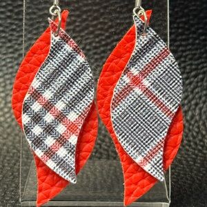 Black and Red Plaid Faux Leather Earrings